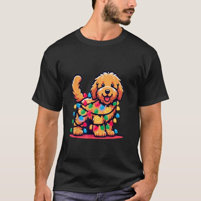 T-shirt Goldendoodle sapin de Noël Lumières Golden Doo (Devant)
