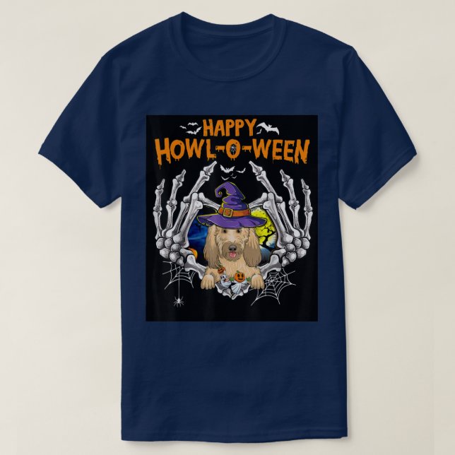 T-shirt Goldendoodle Skeleton Heart Happy HowlOWeen Costum (Design devant)