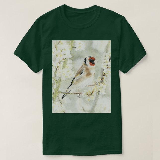 T-shirt Goldfinch dans le graphique en fleurs blanches (Design devant)
