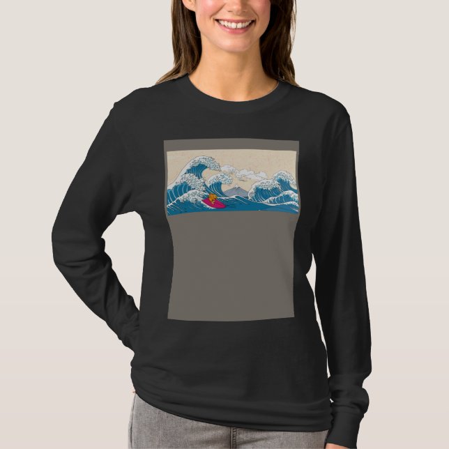 T-shirt GoldFish Surfing Great Wave Off Kanagawa Surfer (Devant)