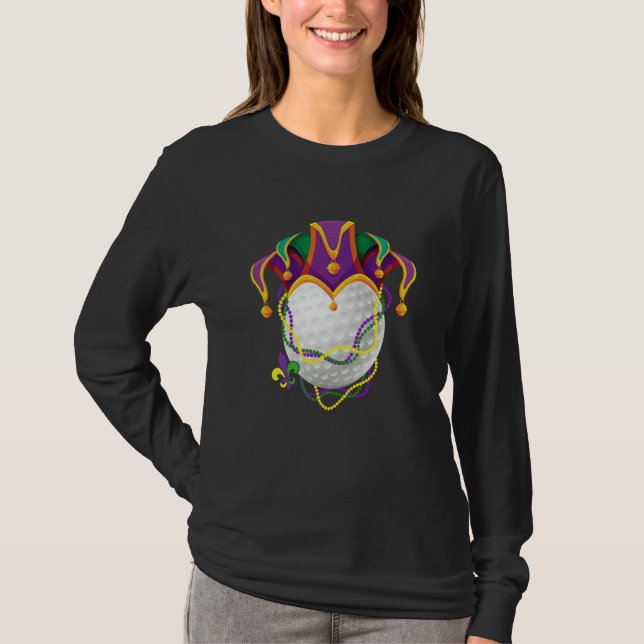T-shirt Golf Ball Jester Hat Mardi Gras Parade Beads Mardi (Devant)