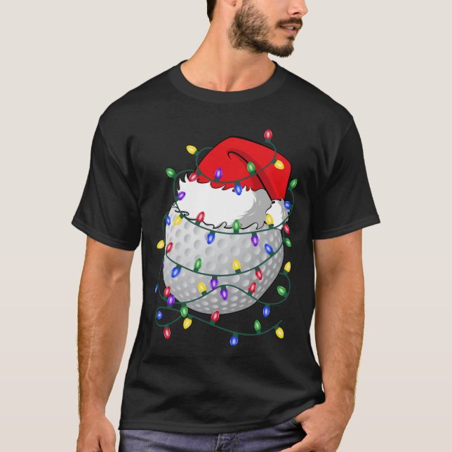 T-shirt Golf Ball Santa Hat Noël Golf Lumières de Noël (Devant)