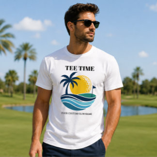T-shirt Golf Palmier Tropical Coucher de Soleil Votre Text