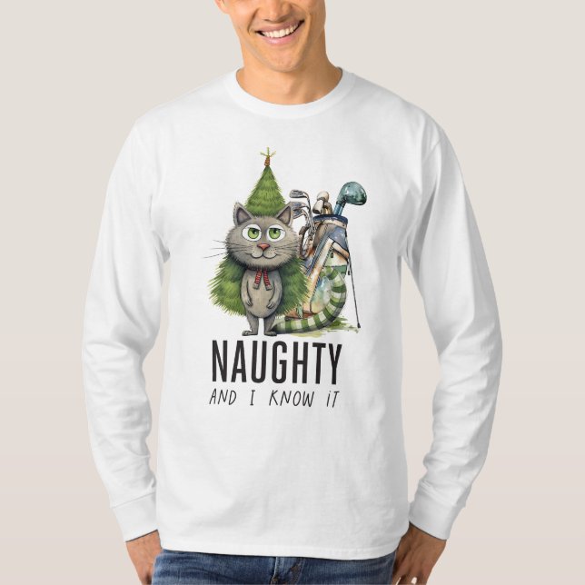 T-shirt Golfer Cat naughty et je le sais golf de Noël (Devant)