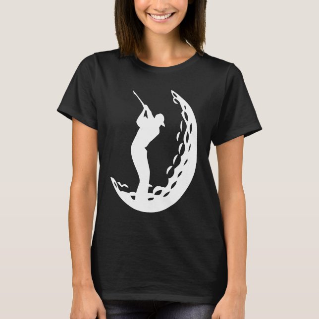 T-shirt Golfer Swinging Golf Club in Golf Ball Silhouette (Devant)