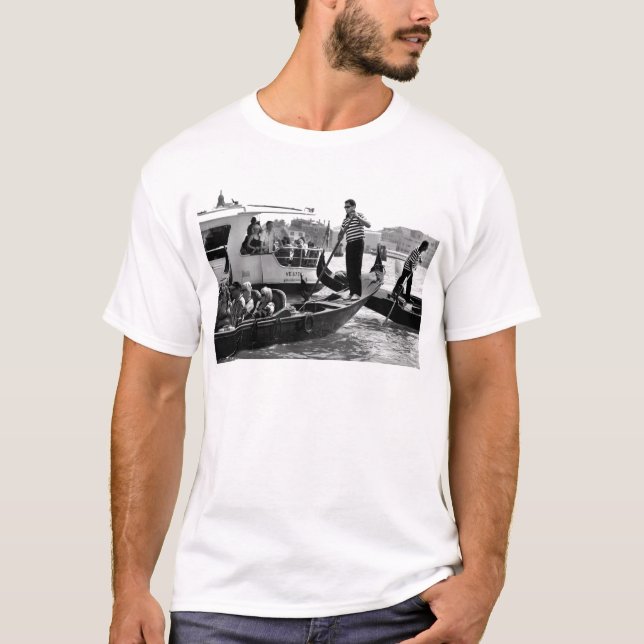 T-SHIRT GONDOLIERS DE VENISE EN NOIR ET BLANC (Devant)