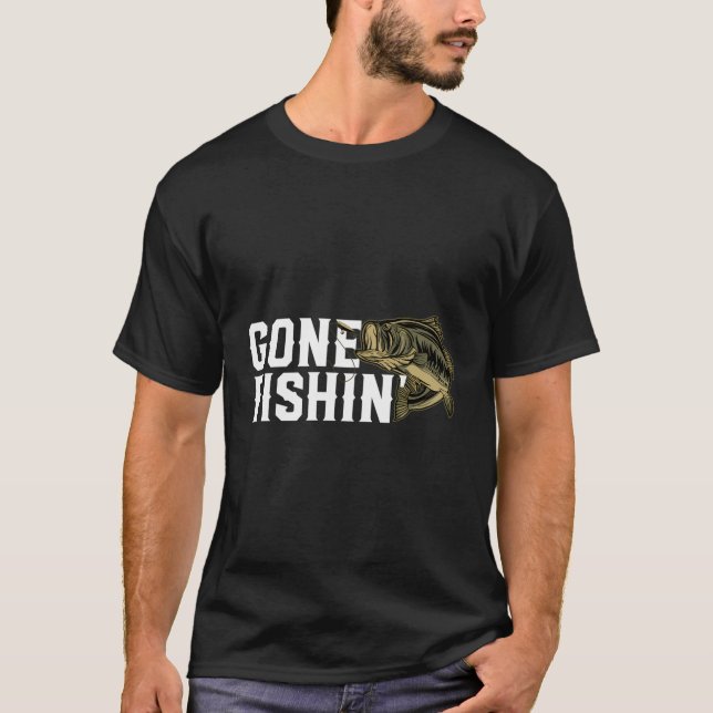 T-shirt Gone Fishin Funny Grosse Bouche Basse Pêche Cadeau (Devant)