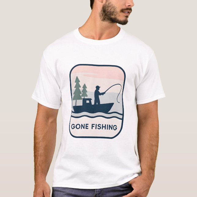 T-shirt Gone Fishing – Retro Boat Silhouette Design (Devant)