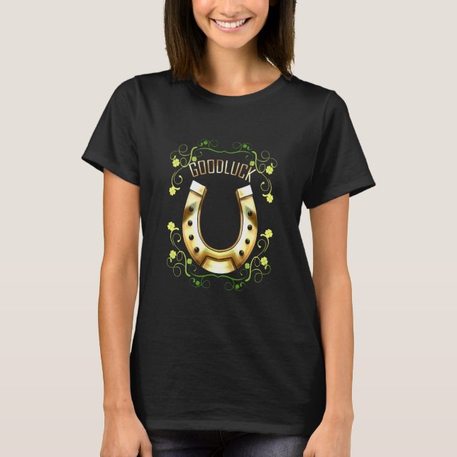 T-shirt Good Luck With A Golden Horseshoe For Irish St Pat (Devant)
