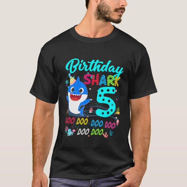 T-shirt Good Shark 5th Birthday Boys Girls 5 Year Old (Devant)