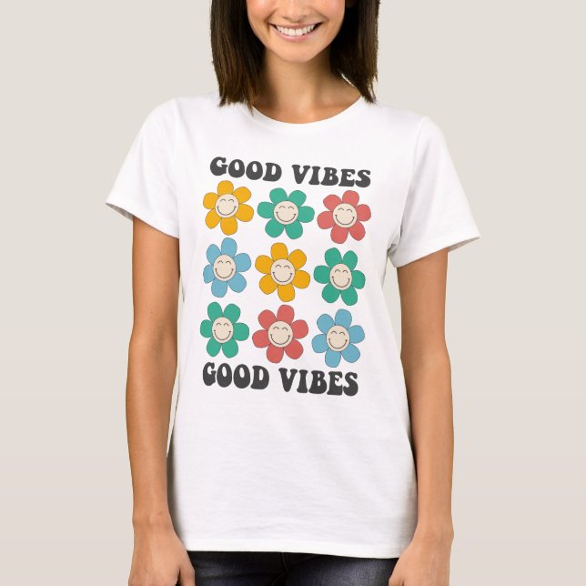 T-shirt Good Vibes Fleurs marguerites colorées (Devant)