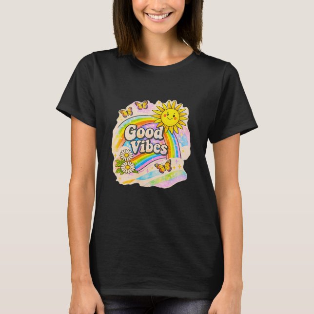 T-shirt Good Vibes Rainbow Sun – Cute Pastel Positive Aest (Devant)