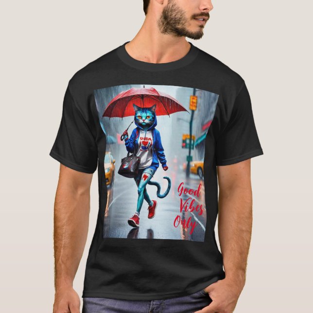 T-shirt Good Vibes seulement : Chat dans la pluie (Devant)