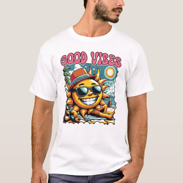 T-shirt Good Vibes - Sunshine - Été rétro (Devant)
