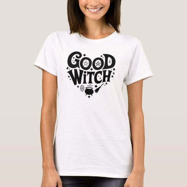 T-shirt Good Witch Black and White Womens Halloween (Devant)