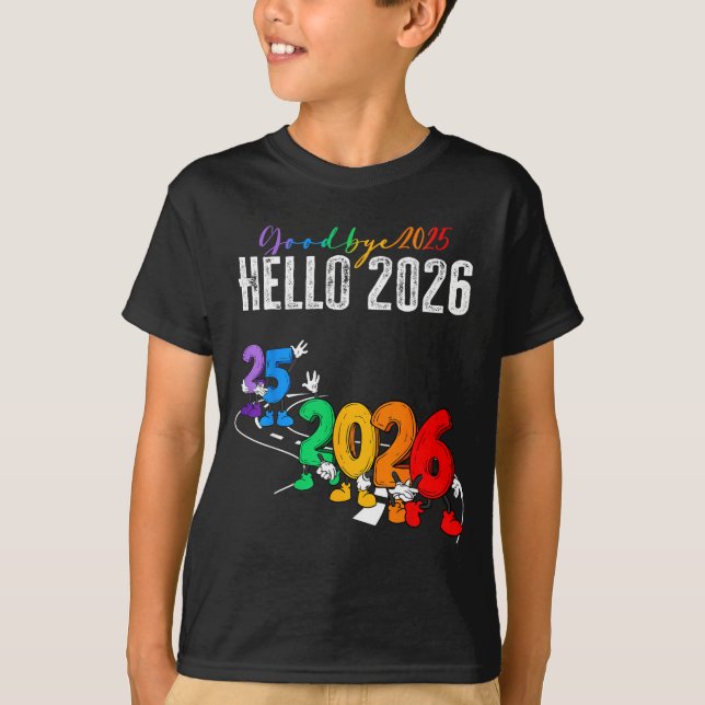 T-shirt Goodbye 2025 Hello 2026 Funny Cartoon New Year Boy (Devant)