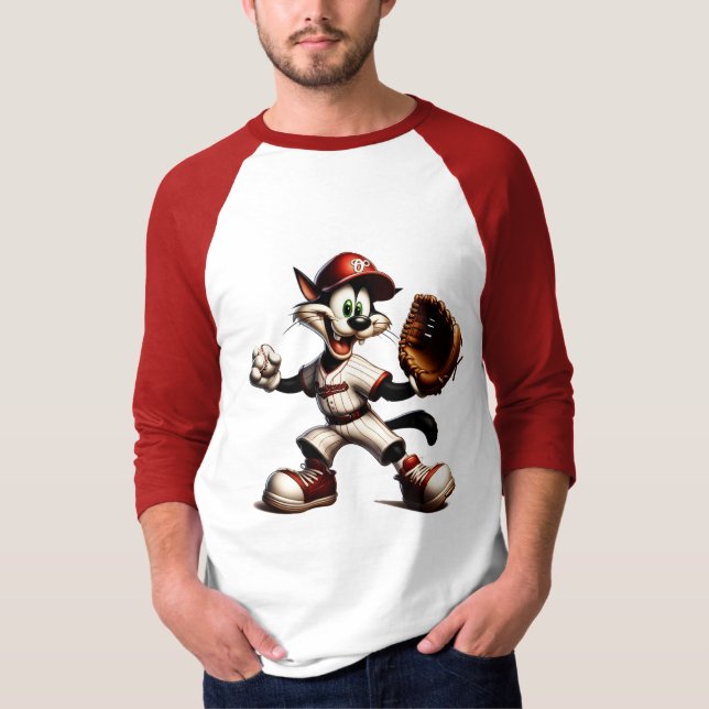 T-shirt Goofy Cat Baseball Pitcher Monte (Devant)