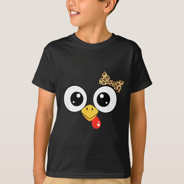 T-shirt Googly-eyed Turkey With Leopard Bow, Funny Cartoon (Devant)