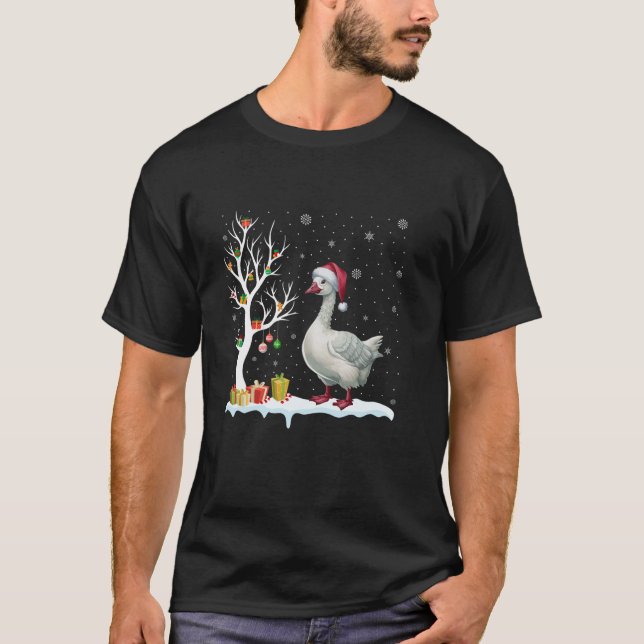 T-shirt Goose Santa Hat Festif Arbre Lumière Pajam de Noël (Devant)