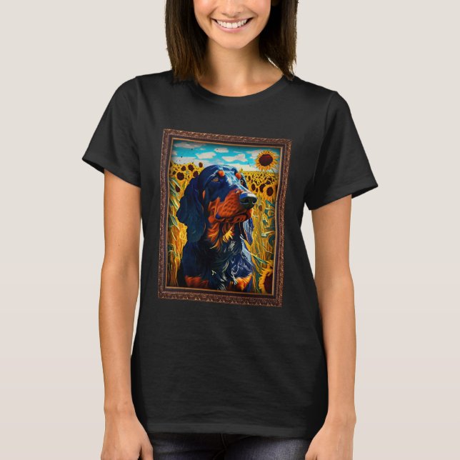 T-shirt Gordon Setter Painting Sunflower Flower Mom Women  (Devant)