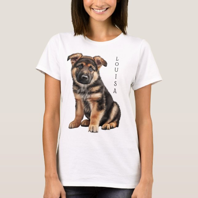 T-SHIRT GORGEOUS NOIR & TAN ALLEMAND SHEPHERD PUPPY (Devant)