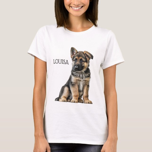 T-SHIRT GORGEOUS NOIR & TAN ALLEMAND SHEPHERD PUPPY (Devant)