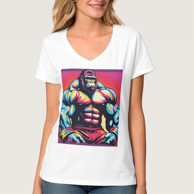 T-shirt Gorilla Bodybuilder Lifter Pop Art Dessin (Devant)