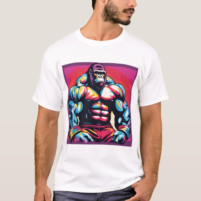 T-shirt Gorilla Bodybuilder Lifter Pop Art Dessin (Devant)