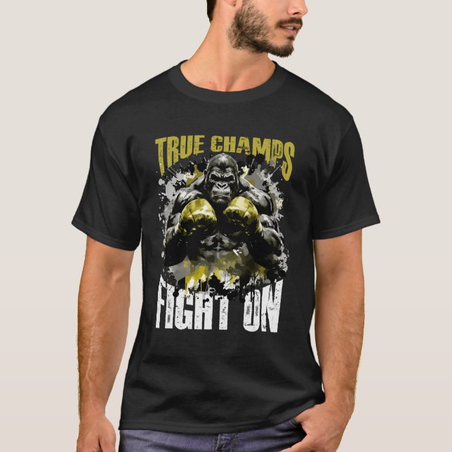 T-shirt Gorilla Boxing Véritable bataille Champs Sur Mixed (Devant)