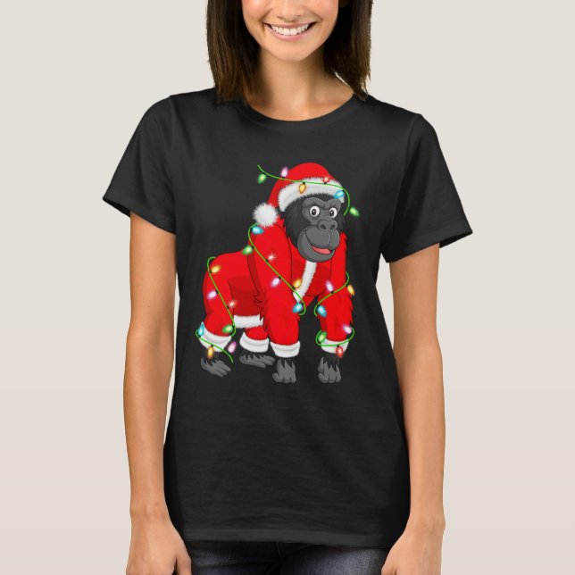 T-shirt Gorilla Christmas Lights Santa Costume Cute Animal (Devant)