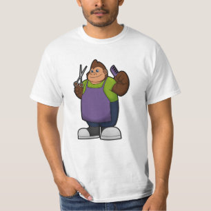T-shirt Gorilla comme coiffeur avec ciseaux et peigne