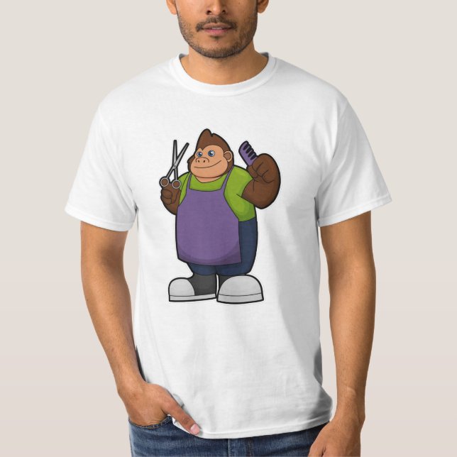 T-shirt Gorilla comme coiffeur avec ciseaux et peigne (Devant)