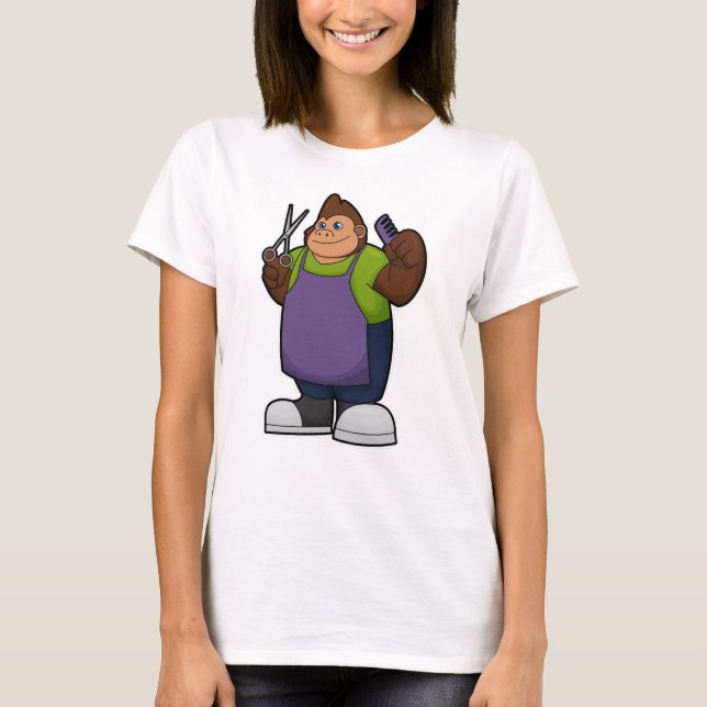 T-shirt Gorilla comme coiffeur avec ciseaux et peigne (Devant)