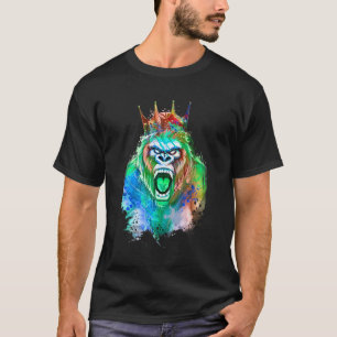 T-shirt Gorilla Head King Colorful Crown Beast Entraînemen