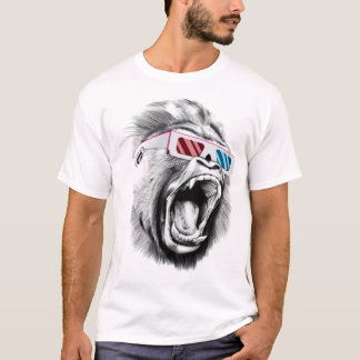 T-shirt Gorilla Head portant des lunettes 3d