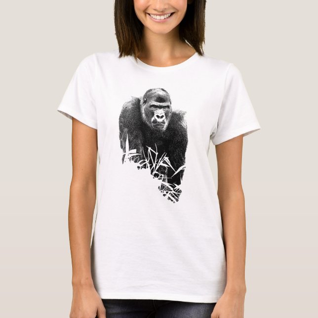 T-shirt Gorilla Lope Digital Outline Art (Devant)