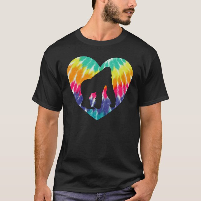 T-shirt Gorilla Monkey Heart With Tie dye Print For Monkey (Devant)