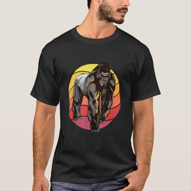 T-shirt Gorilla Retro coucher de soleil Apes Gorillas (Devant)