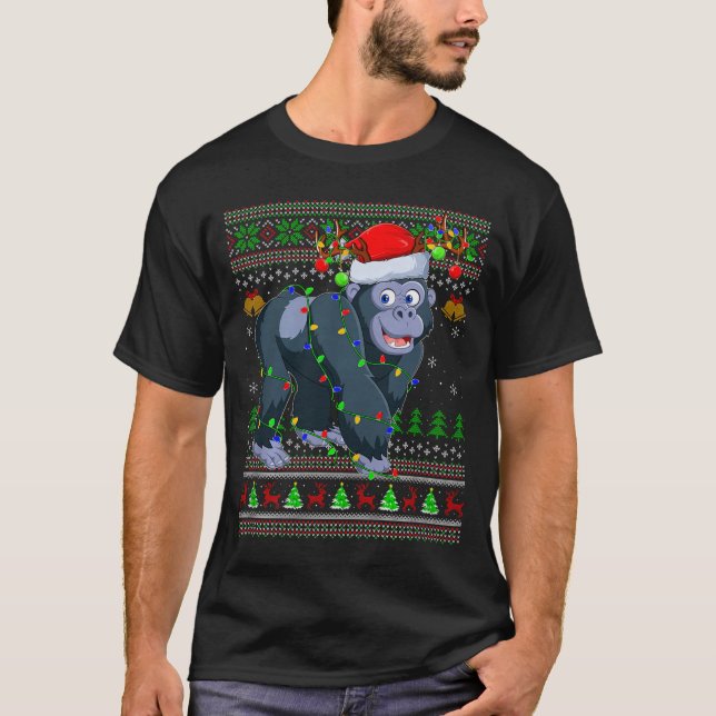 T-shirt Gorilla Ugly Christmas Sweaters Holiday Santa Cute (Devant)