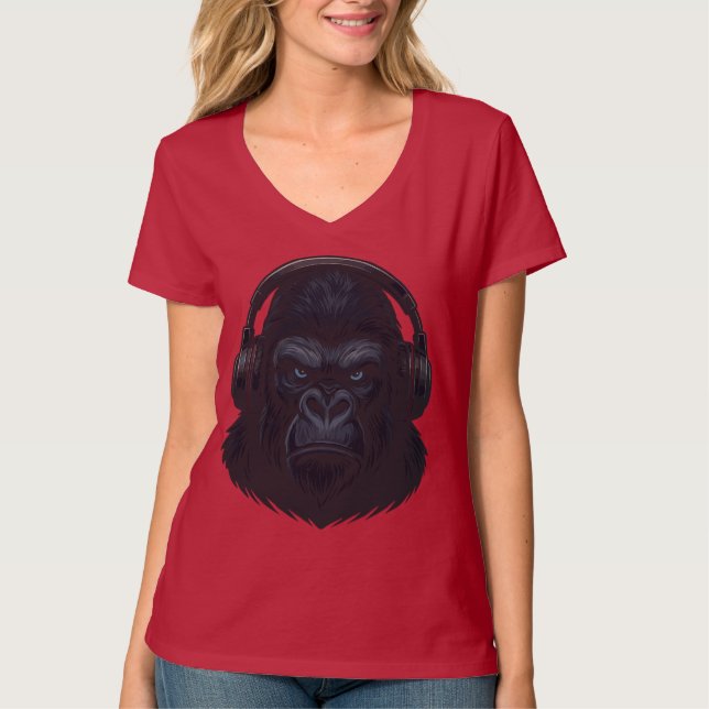 T-shirt Gorilla with Headphones — Fierce Music Lover  (Devant)