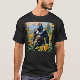 T-shirt Gorille Ape Dans Un Champ De Tournesol