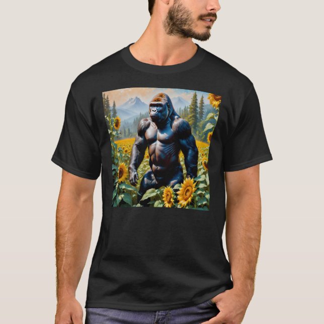 T-shirt Gorille Ape Dans Un Champ De Tournesol (Devant)