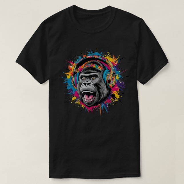 T-shirt Gorille avec écouteurs Splash  (Design devant)