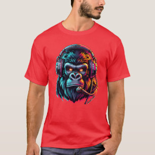 T-shirt Gorille d'art animal avec amis casque audio