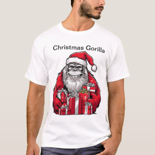 T-shirt Gorille de Noël portant le chapeau de Père Noël.