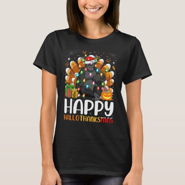 T-shirt Gorille Halloween Noël Joyeux Hallothanksmas (Devant)
