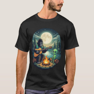 T-shirt Gorille jouant de la guitare avec un extraterrestr