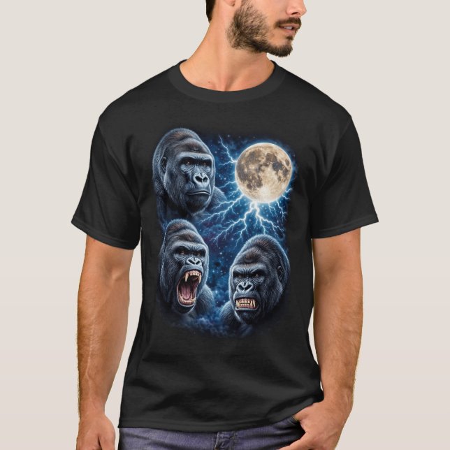 T-shirt Gorille Lune Éclair Art Puissant Singe Faces Lune (Devant)