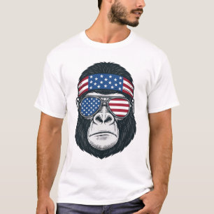 T-shirt Gorille Patriotique Gravure Vintage Vecteur Visage
