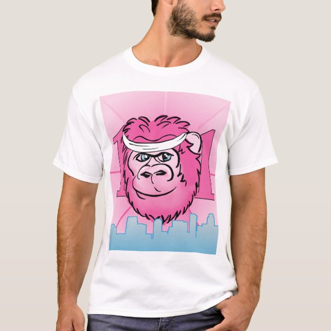 T-shirt Gorille rose avec le bandeau (Devant)